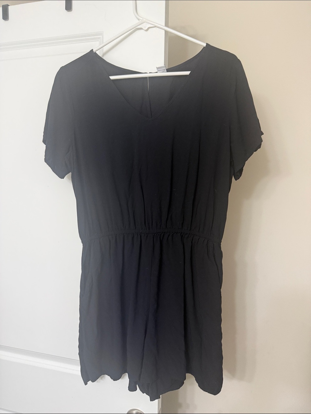 Black V-Neck Short Sleeve Romper - Women's Casual Top